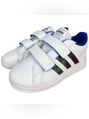 NWOB Adidas Kids' Unisex Grand Court 2.0 Tennis Shoes White/Blue Sneaker Sz 9K